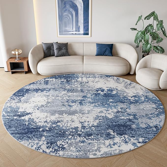 Blue Round Rugs 6ft Washable Circle Area Rug