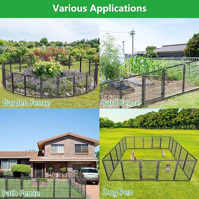 Decorative Garden Fence with Gate, 40 in(H) x 32 ft(L) Rustproof Metal Fence Panels No Dig Fence with Full Panel Gate, Dog Fence Outdoor for Yard, Animal Barrier Garden Fencing for Yard