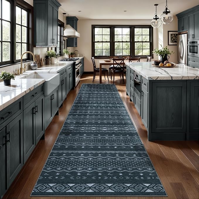SERISSA Hallway Runner Rug, Soft Low-Pile Geometric Indoor Long Carpet