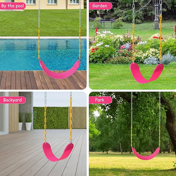 Sunnyglade 8PCS Swings Seats Heavy Duty with 66" Chain, Playground Swing Set Accessories Replacement with Snap Hooks, Support 250lb (8, Pink)