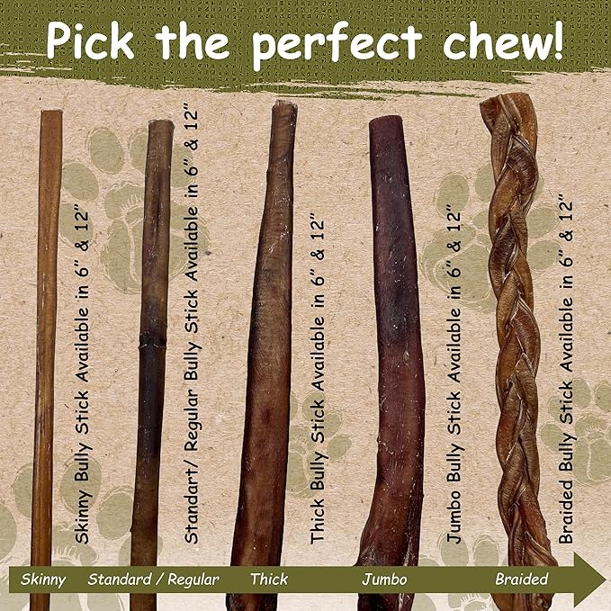 Top Dog Chews - Thick 6 Inch Bully Sticks, 100% Natural Beef, Free Range, Grass Fed, High Protein, Supports Dental Health & Easily Digestible, Dog Treat, (6", 12 Pack)