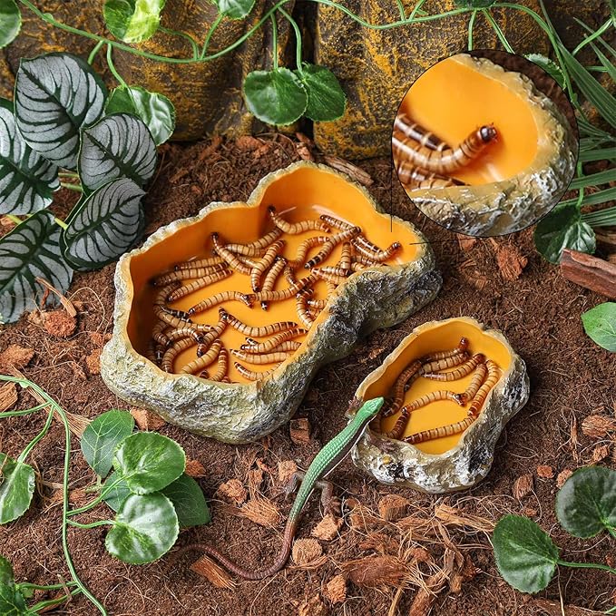 IBWell 8 Inch Reptile Food Dish Escape Proof Reptile Feeding Dish Resin Reptile Water Food Bowl for Bearded Dragon Chameleon Frog Snake Turtle Leopard Gecko