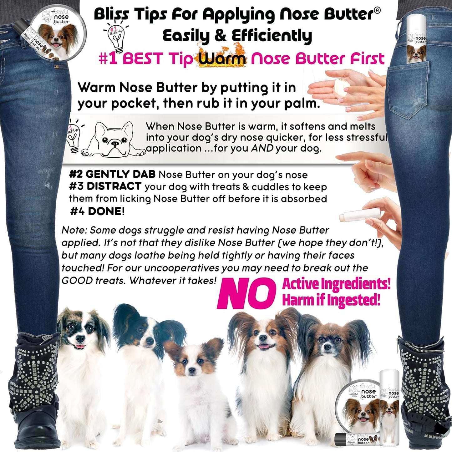 The Blissful Dog Papillon Unscented Nose Butter - Dog Nose Butter, 4 Ounce