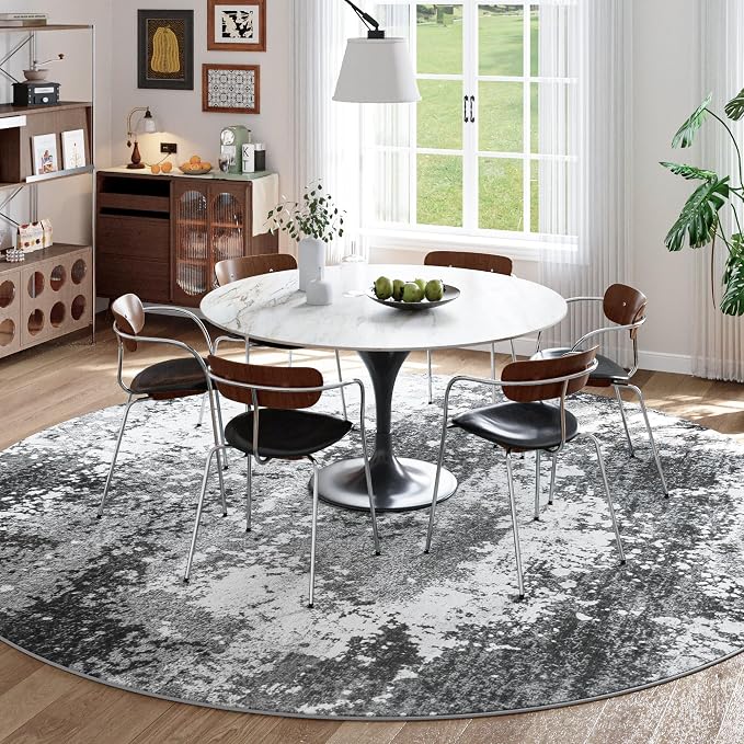 Round Rugs 8ft Washable Grey Circle Area Rug