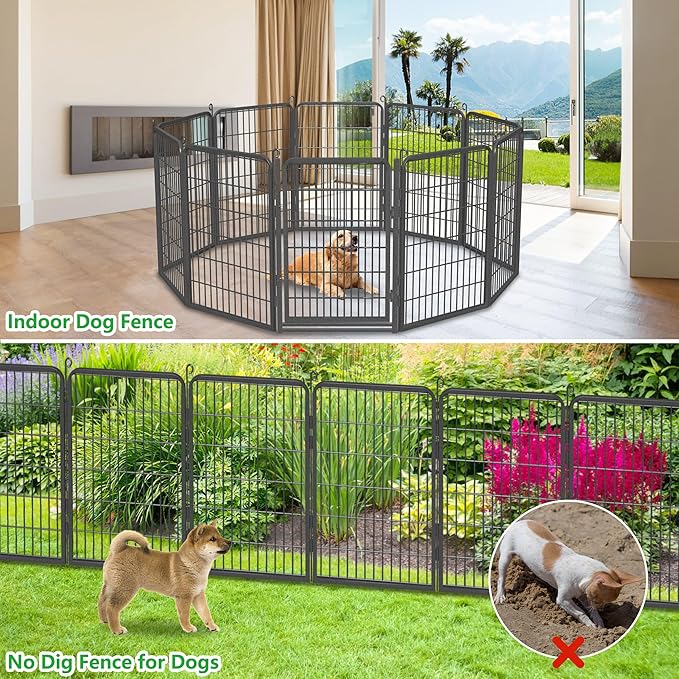 Decorative Garden Fence with Gate, 40 in(H) x 32 ft(L) Rustproof Metal Fence Panels No Dig Fence with Full Panel Gate, Dog Fence Outdoor for Yard, Animal Barrier Garden Fencing for Yard