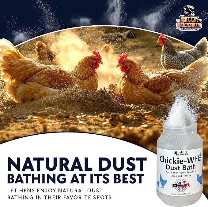 5.5lb Chickie-Whiz Chicken Dust Bath - Made in USA - All Natural Volcanic Ash Dust Bath for Chickens - Healthier Eggs & Feathers - Chicken Coop Accessories for Farms by Billy Buckskin Co.