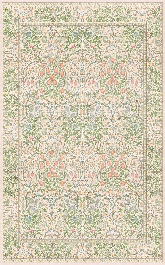 Washable Beige Green 5x8 Area Rug