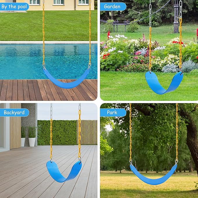 Sunnyglade 2PCS Swings Seats Heavy Duty with 66" Chain, Playground Swing Set Accessories Replacement with Snap Hooks, Support 250lb (2, Blue)