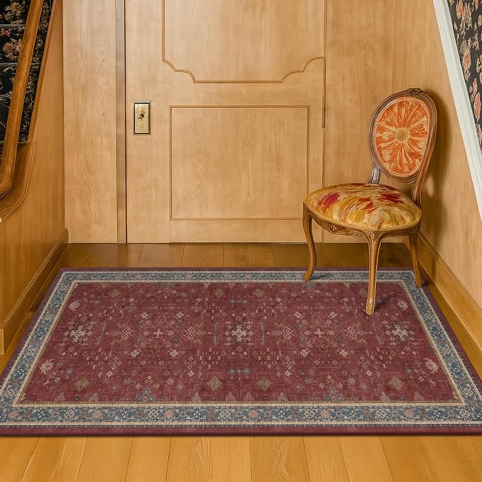 Hazo Haus Burgundy 2x4 Washable Entry Rug