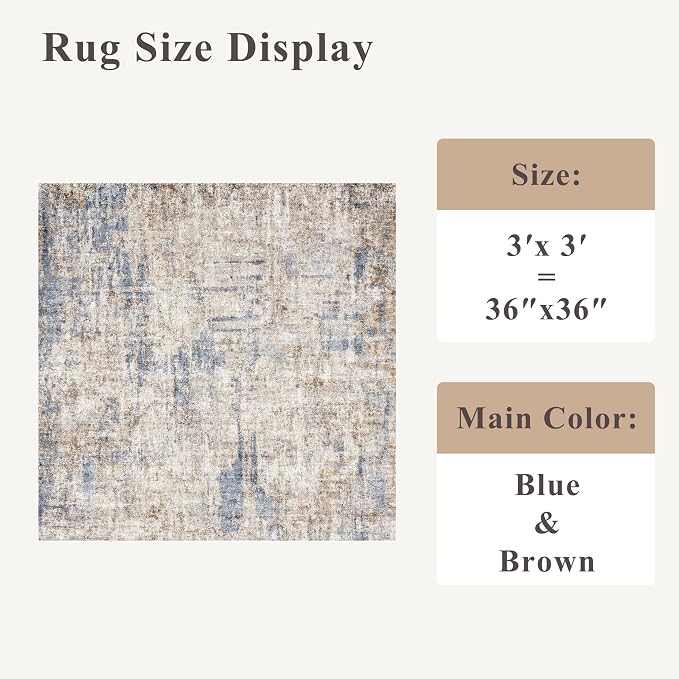 3x3 Square Entryway Rug Washable – Non-Slip Small Area Rug