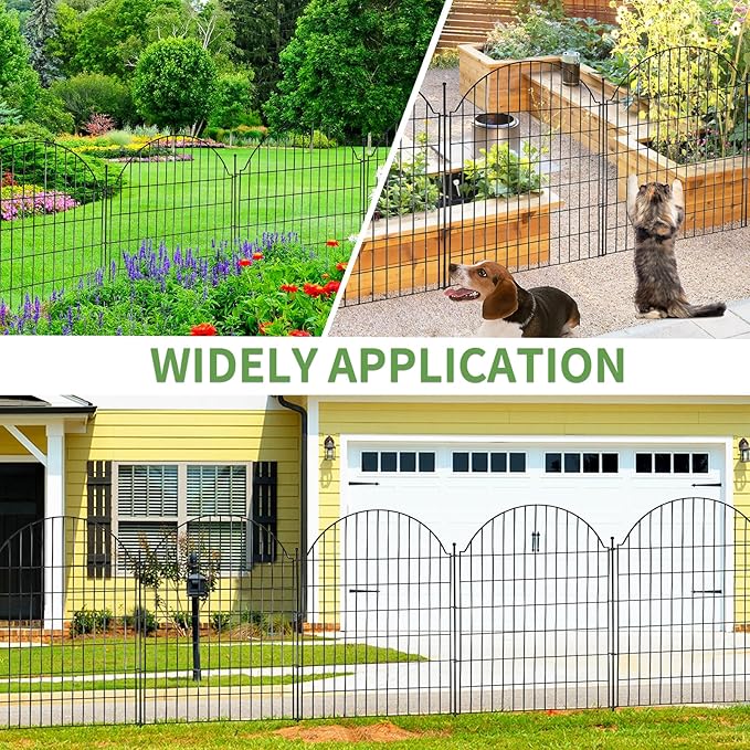 10 Panels No Dig Decorative Garden Fence for Yard, 40in (H) x 23.6ft (L) Rustproof Metal Wire Temporary Dog Fence, Animal Barrier Fencing Patio Panel Border with Temporary Ground Stakes