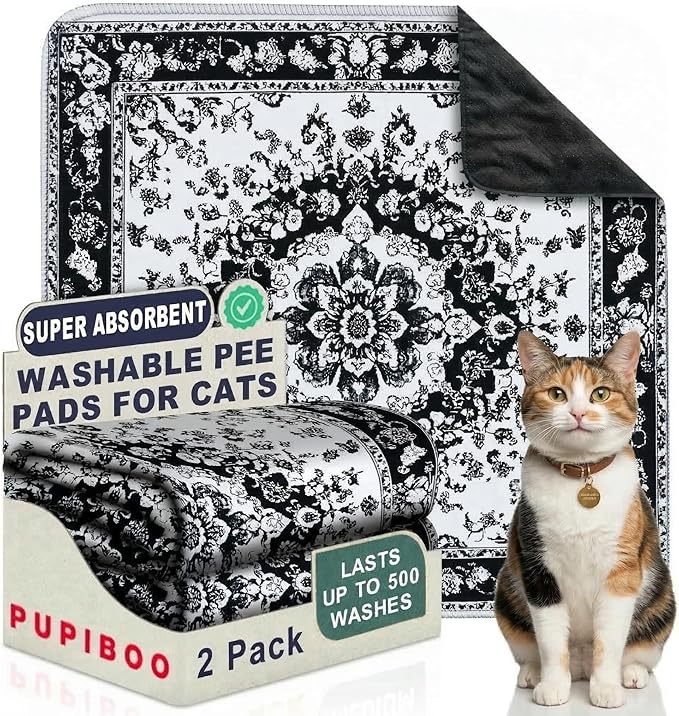 PUPIBOO Washable Pee Pads for Cats & Dogs - Super Absorbent Reusable Cat Litter Mat & Puppy Training Pads - 100% Waterproof, Leak-Proof & Non-Slip Whelping Pads for Pet Housebreaking