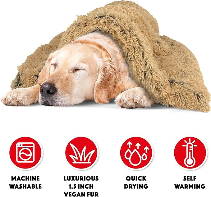 The Dog’s Blanket – Faux Fur Dog Blanket, Beige, XL, 38x54
