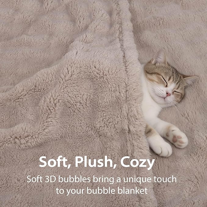 Dog Blankets Washable Pet Blanket - Fluffy Fuzzy Cat Puppy Blanket with Premium 300GSM 3D Fleece Bubble for Pet Kitten Doggy, Linen, 30x40IN