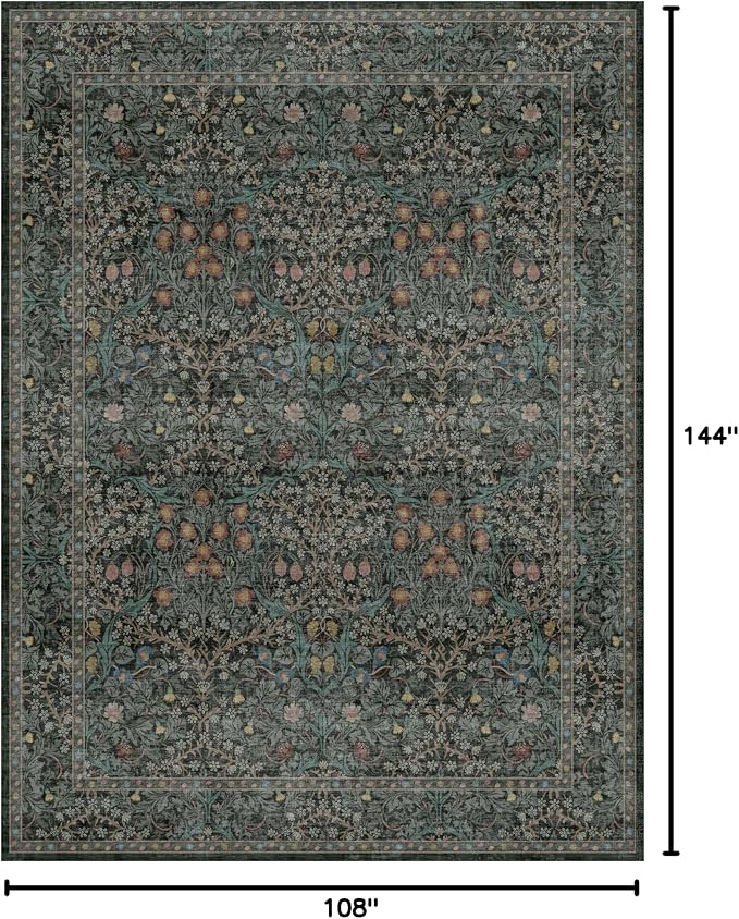 Washable Dark Green Rug for Living Room