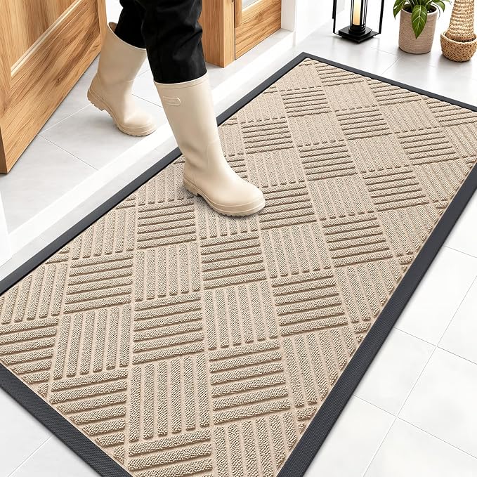 OLANLY Front Door Mat Outside Entrance 47x23, Heavy Duty Sturdy Natural Rubber