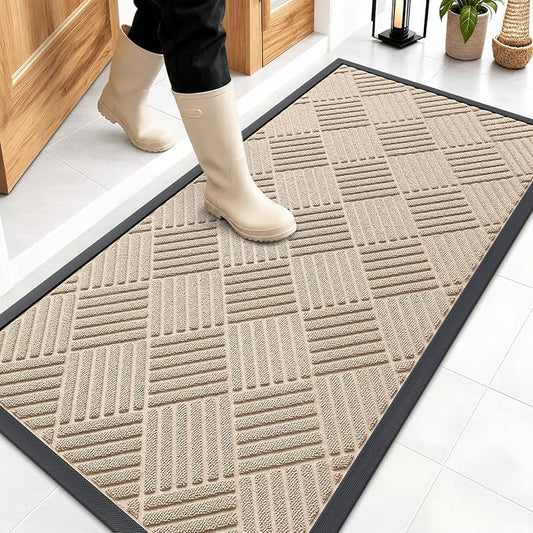 OLANLY Front Door Mat Outside Entrance 47x23, Heavy Duty Sturdy Natural Rubber