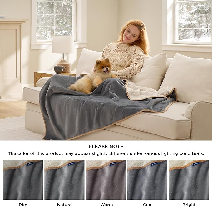 Bedsure Waterproof Blanket for Bed Intimacy- Sherpa Fleece Waterproof Dog Blankets for Large Dogs, Pet Blankets for Bed/Couch, Soft Plush Reversible Furniture Protector, King Size, 108"x86", Grey