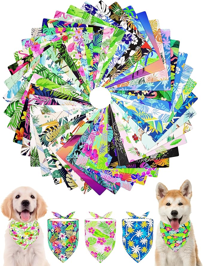 PET SHOW 50 Pack Hawaiian Dog Bandanas Bulk for Small Medium Dogs Puppys Washable Adjustable Pet Scarf Triangle Bibs for Dogs Cats Red Pink Decorative Grooming Accessories