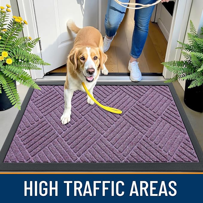 OLANLY Front Door Mat Outside Entrance 35x23, Heavy Duty Sturdy Natural Rubber