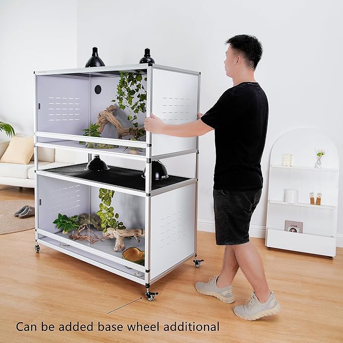 PVC Reptile Enclosure 44''x20''x20''Stackable Space Efficient ToxiRium Large Reptile Terrarium 76 Gallons for Bearded Dragon Gecko Lizard Snake,Vivarium with Sliding Doors Lock-2pcs with spacers