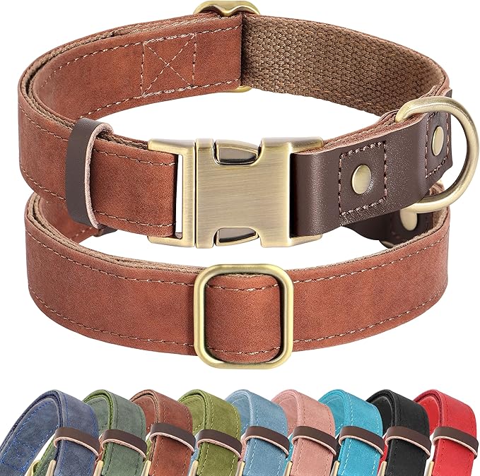 Didog Soft PU Leather Dog Collar for Large Dogs,Classic Adjustable Wide Dog Collars with Quick Release Metal Buckle,Easy Clean and Comfortable,Reddish Brown,XL Neck 20-27", Width 1.2"