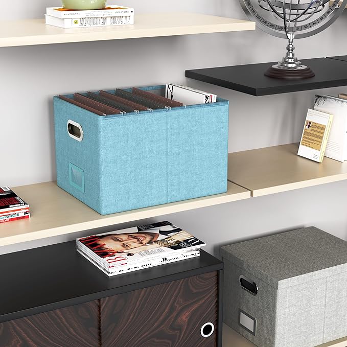 Oterri File Organizer Box with Lid, Portable Hanging File Box for Letter/Legal File Folder Storage, Office/Decor/Home, 1 Pack, Light-blue