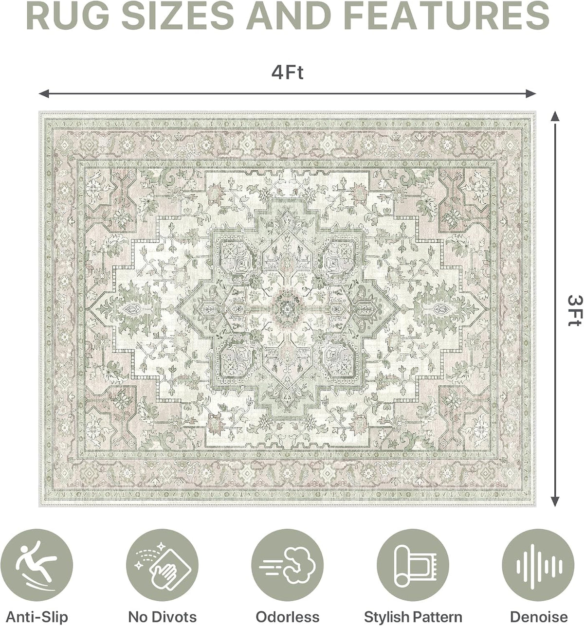 36"x48" Office Chair Mat for Hardwood Floor, Non-Slip Washable Mint