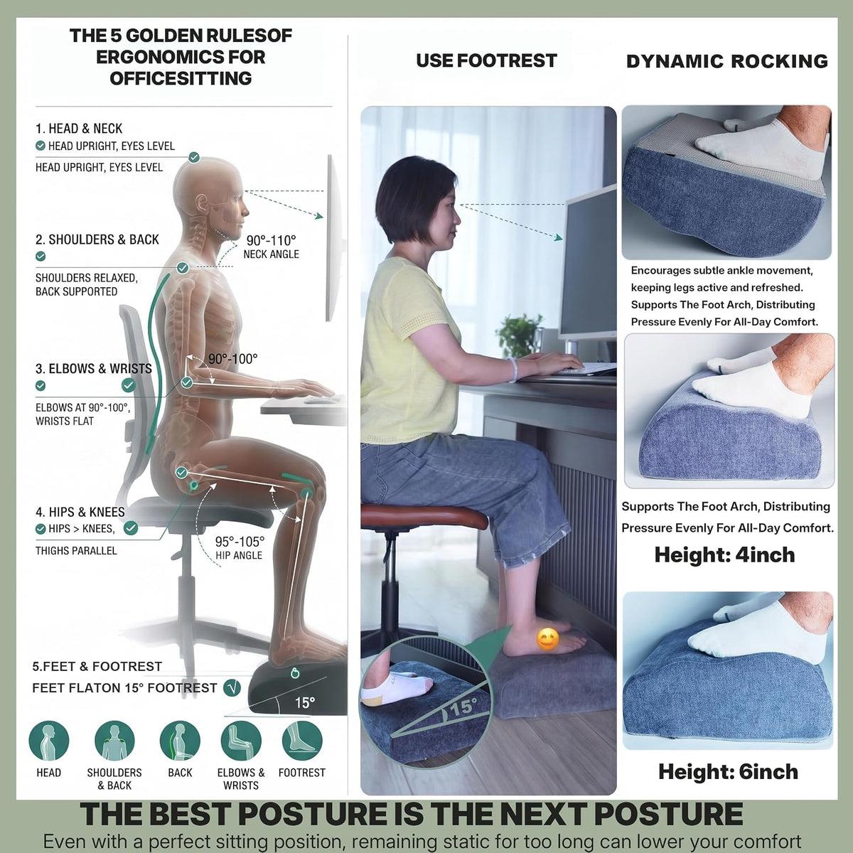 Foot Rest Under Desk for Office, Ergonomic Footrest, 2 Height Levels, Rocking Foot Stool Under Desk, Comfortable Foam Desk Foot Rest for Home Office, Gaming and Work (Charcoal Gray)
