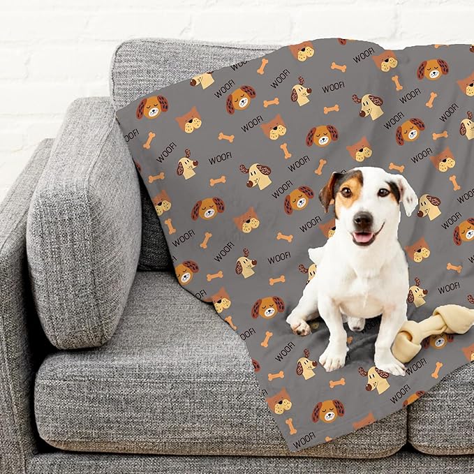Grey Woof Sherpa Pet Lightweight Blanket - 50" x 60" - Cute for Dogs - Gifts and Puppy Essentials - Printed in America