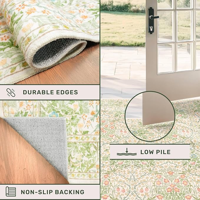 Beige Green 4x6 Washable Area Rug