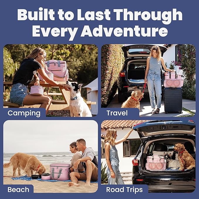 The Original Doggy Bag™ - Complete Dog Travel Bag for Supplies with 2 BPA-Free Travel Bowls & 2 Pet Food Containers - A Dog Mom Gift for Day Trips, Camping, Road Trips & Weekends Away: Lt. Pink