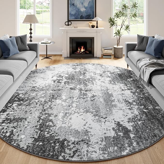 Round Rugs 8ft Washable Grey Circle Area Rug