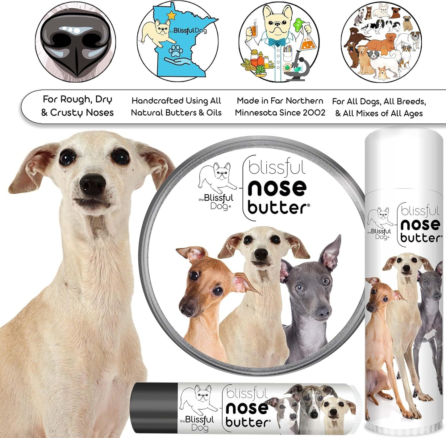 The Blissful Dog Italian Greyhound Unscented Nose Butter - Dog Nose Butter, 0.15 Ounce