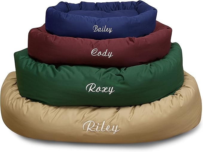 Majestic Pet Personalized Bagel Calming Dog Bed - Washable, Cozy Soft Round Dog Bed with Spine Support - 32x23x7 (Inch) - Medium - Green