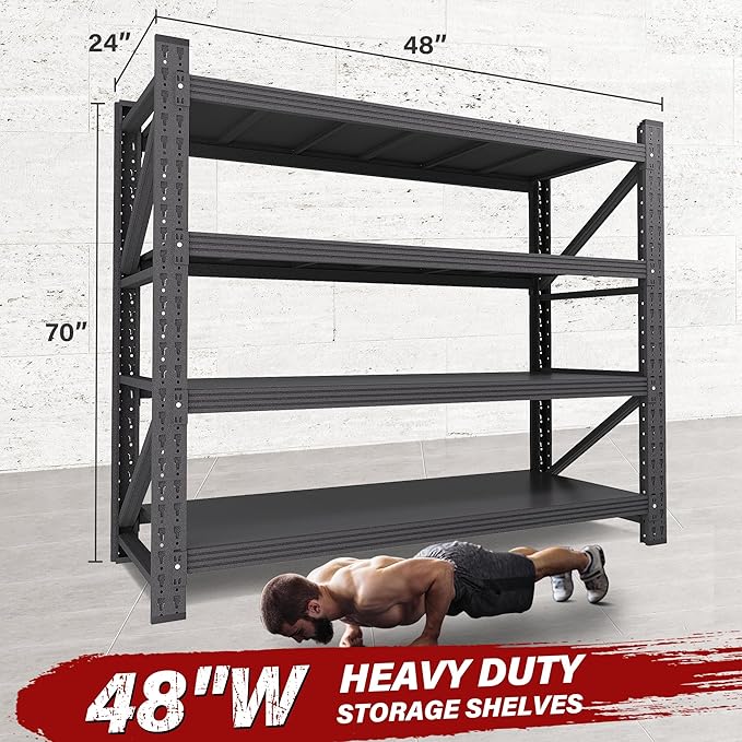 48" Wide Heavy Duty Garage Shelving Units,3000LBS 24 Deep Storage Shelves,Metal Garage Shelves,Large Storage Rack,Steel Shelf,Industrial Shelving for Shop,Warehouse,Basement,48" W x 24" D x 70" H