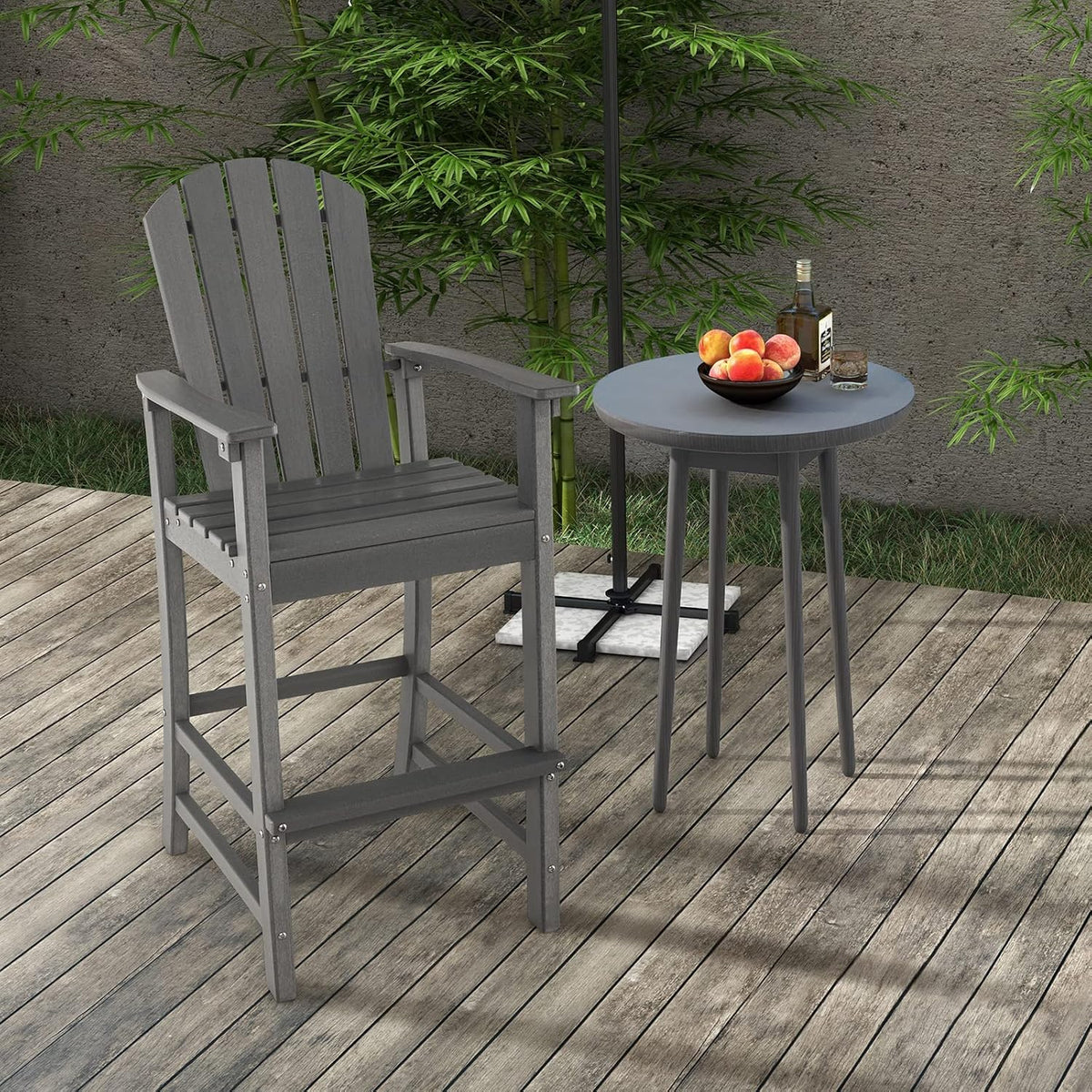 GIANTEX Outdoor HDPE Bar Stool, Tall Adirondack Chair with Armrests and Footrest, 30 Inches Counter Height Bar Stool for Garden, Backyard, Weather Resistance, Easy Maintenance (2, Gray)