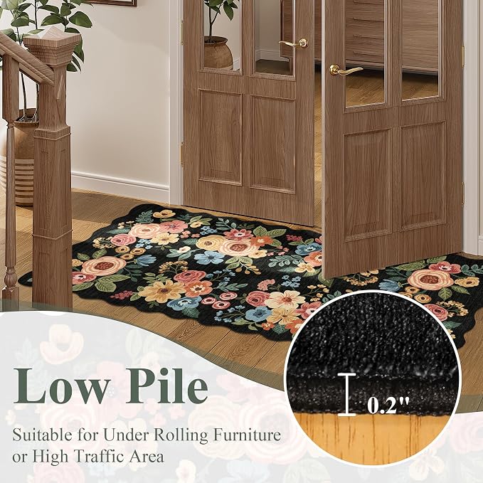 DUKINO 2x14 Hallway Runner Rug, Non Slip Floral Washable Runner Rug