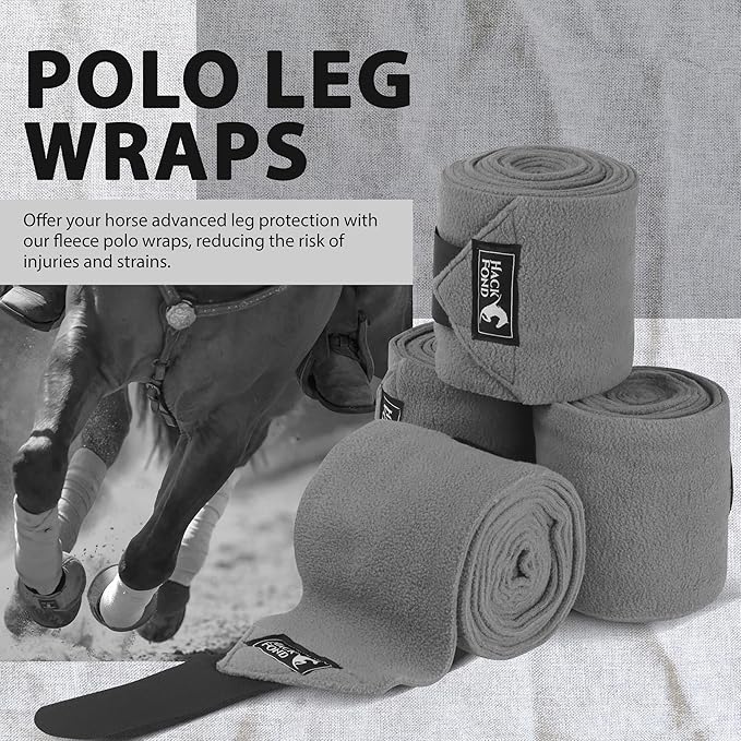 Horse Polo Leg Wraps, 5' Long Fleece Polo Wraps for Horses Set of 4, Horse Leg Bandages Stable Supplies Equestrian Boots Horse Leg Protection Dark Gray