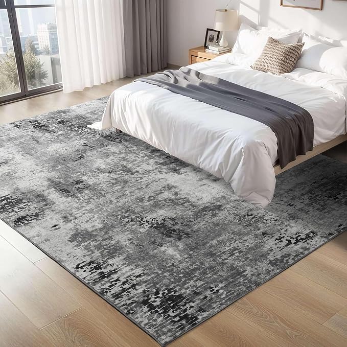 Living Room Rug 7x10 Gray Area Rugs Machine Washable Abstract Boho Large Rug