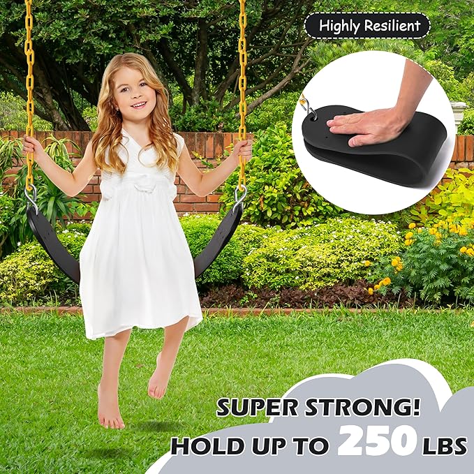 Sunnyglade 2PCS Swings Seats Heavy Duty with 66" Chain, Playground Swing Set Accessories Replacement with Snap Hooks, Support 250lb (2, Black)