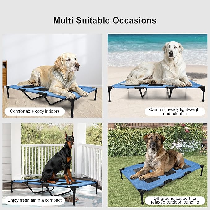 Raised Dog Bed Cooling Cot for Indoor Outdoor Use Portable Waterproof Mesh Pet Bed Washable for Large Medium Small Dogs, Blue