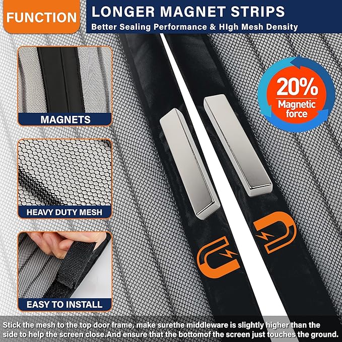 Magnetic Screen Door，Screen Door Mesh，Keep Bugs Out, Heavy-Duty Mesh Curtain,Pet and Kid Friendly, Works with Front Doors, Sliding Doors（39 x 82 Inches