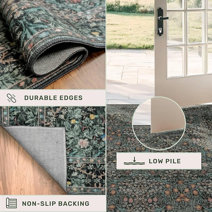 Dark Green 2x7 Long Washable Runner Rug Non Slip, Throw Rugs Runners
