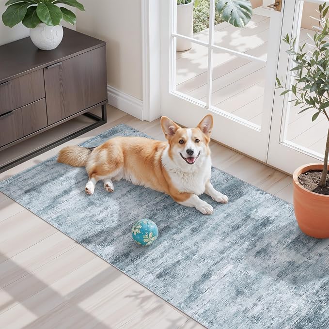 2x5 Non-Slip Washable Runner Rug – Modern Neutral Abstract Small Rug