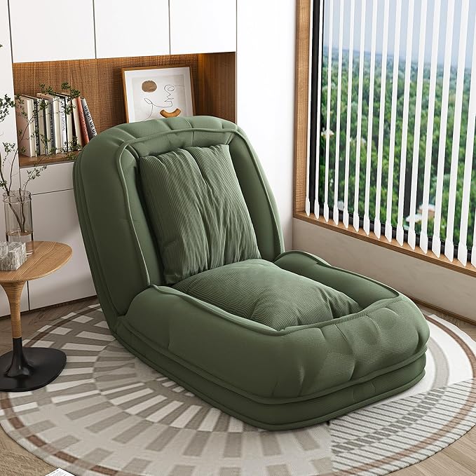 Oversized Human Dog Bed for Adult, Foldable Giant Human Pet Bed with 2 Soft Pillows, Large Sized Dog Sofa with 5 Adjustable Position for Humans, Metal Frame & Corduroy (Green)