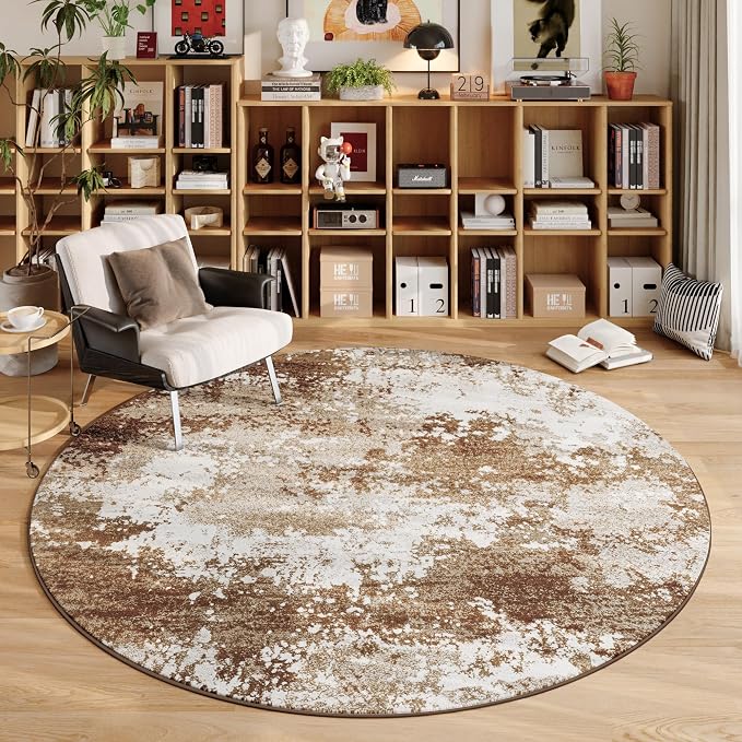 Brown Round Area Rugs 4ft Washable Circle Rug