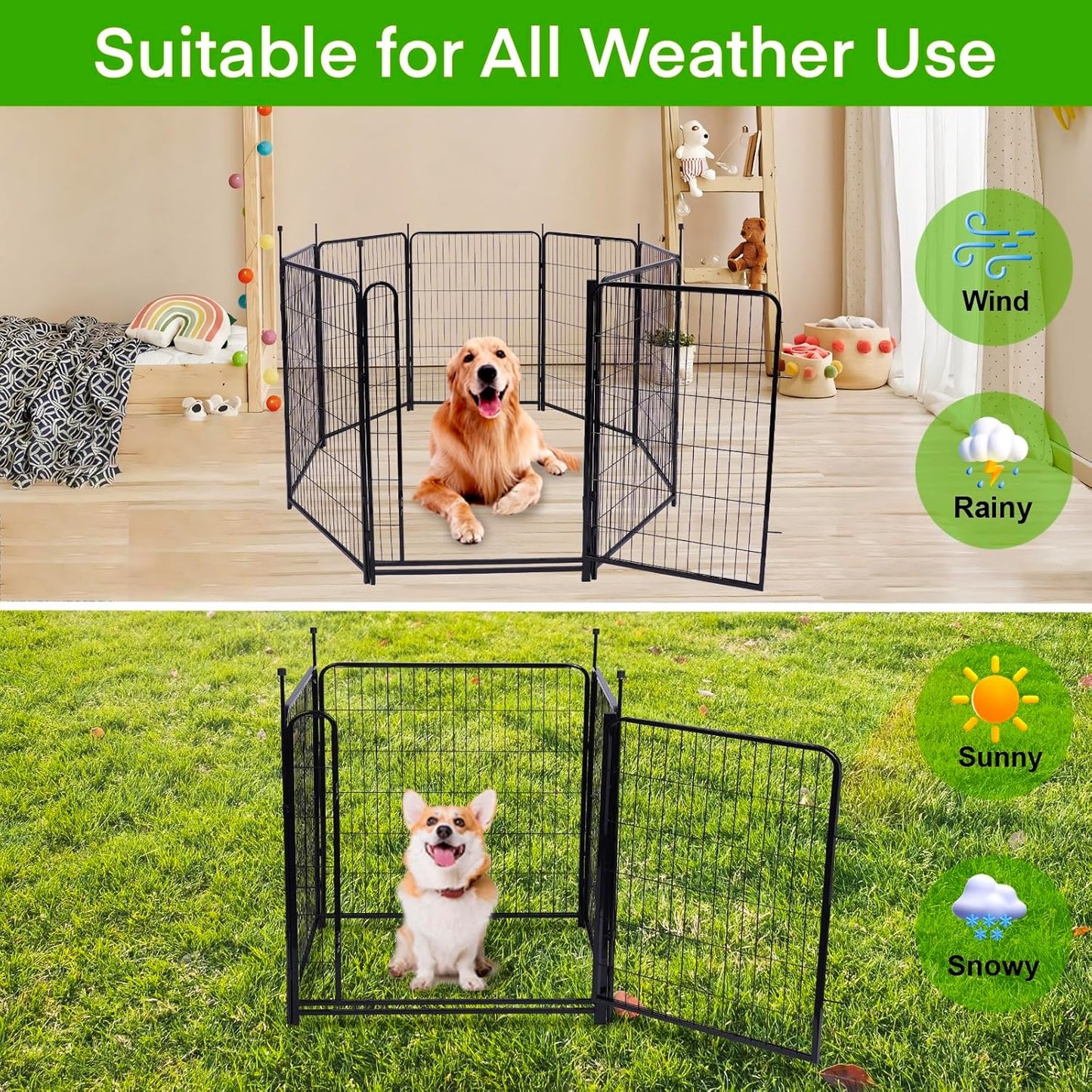 Tall Garden Fence, 52in High 6 Panels Total 13.3 Ft(L) Dog Fence Outdoor for Yard, 21 inches Wide with Low Sills, Animal Barrier Fence, Flower Bed Fencing. Pet Fence, Garden Fence Border