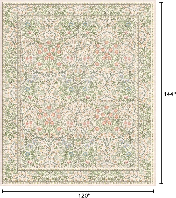 Vintage Washable Beige Green 10x12 Rug