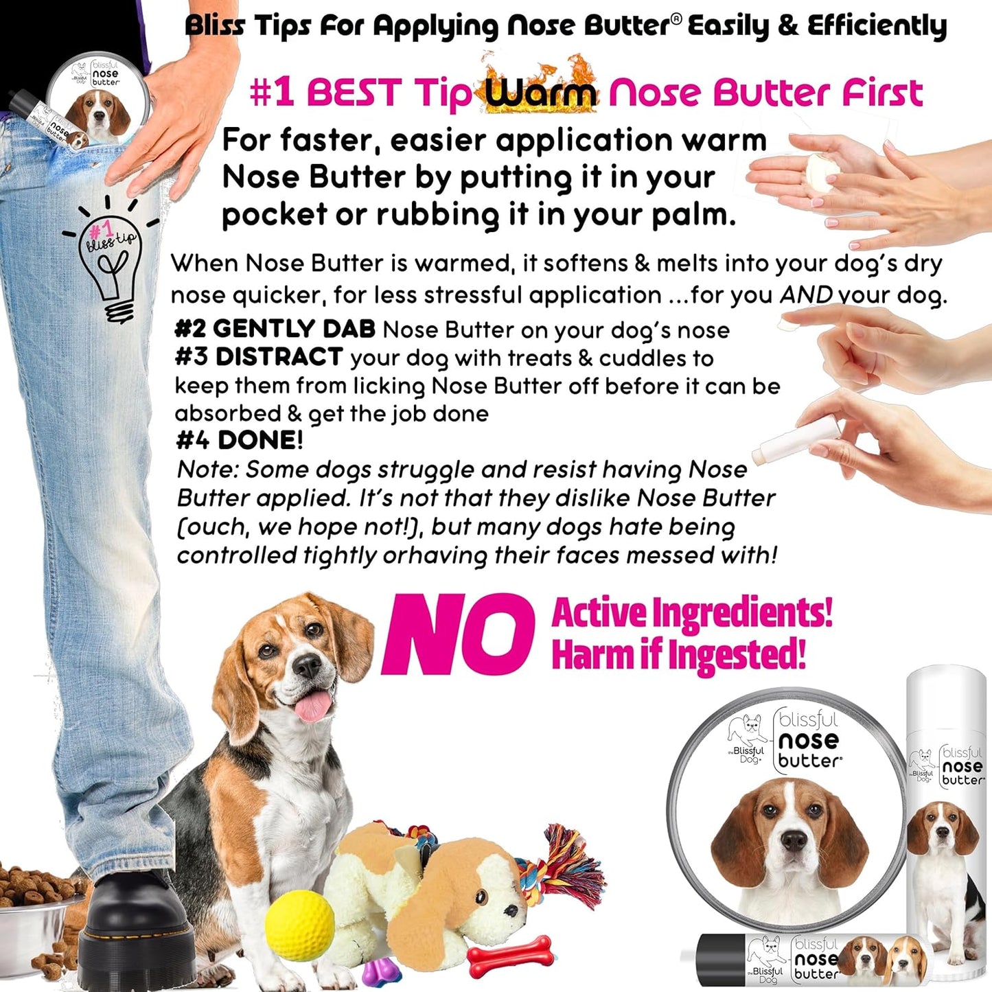 The Blissful Dog Beagle Nose Butter for Dry, Cracked Skin, Lick-Safe Dog Nose Balm with Moisturizing Shea Butter, Almond, Olive, and Essential Oils, Pet Supplies, Uncented, 1 oz.